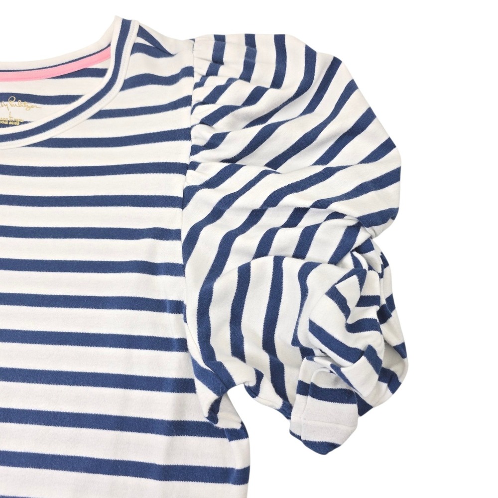 Lilly Pulitzer Striped T-Shirt Dress Puff Sleeve Blue White Size L - Picture 8 of 9